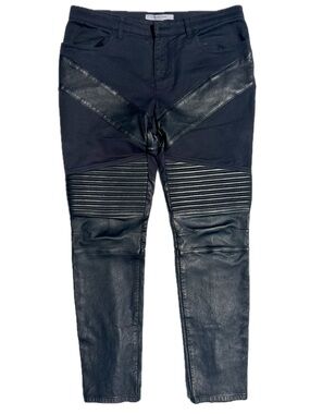 Givenchy Lambskin Leather Panel Black Moto-Style Pants Jeans, 10